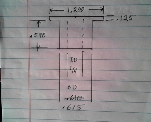 EXTSW Custom Stepped .257" ID x .615" OD x . 715" overall length - Flange 1.200" x .125" thick